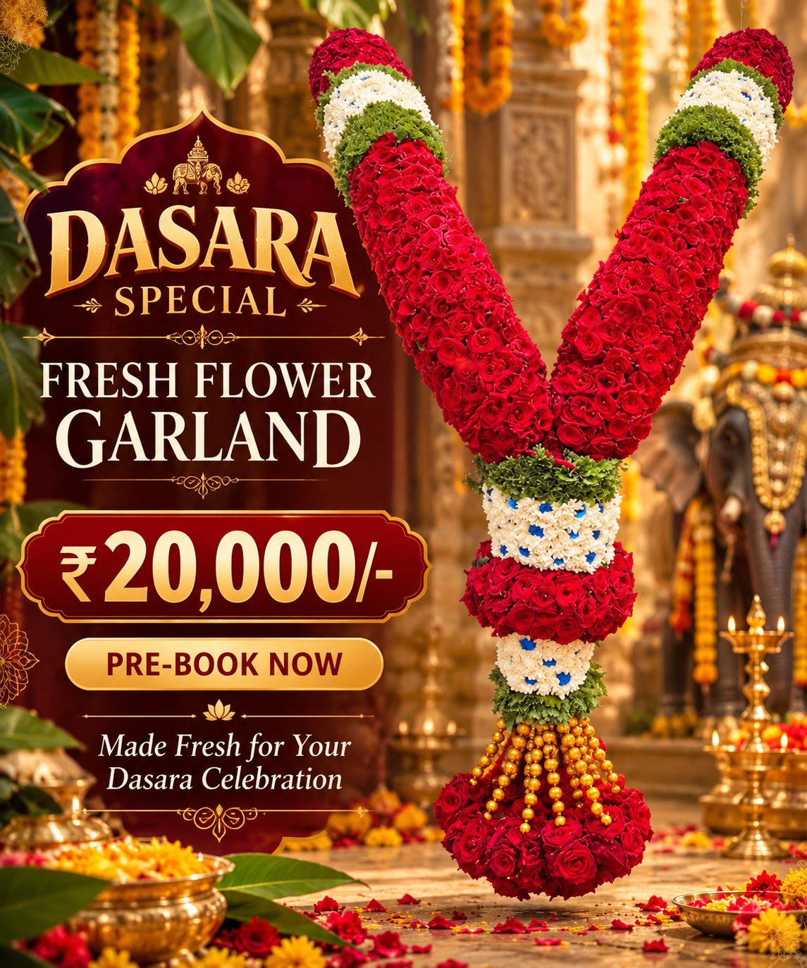 Dasara Special Fresh Rose Garland